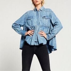 Free People Dylan Babydoll Chambray Oversized Shirt Medium